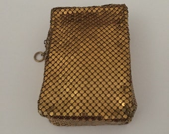 Vintage Gold Tone Mesh Cigarette Case Made In West Germany With Original Fabric Label Sewen Into Case