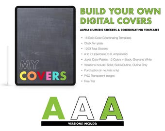 Gestalte Deine eigenen digitalen Cover mit 1293 Alpha Numeric Stickern und Vorlagen | Notizen | Digitaler Download | Freundliche Farbe