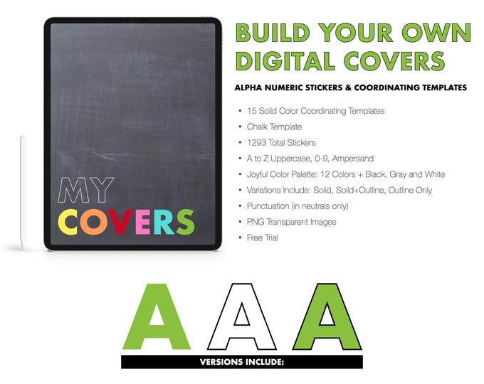 Build Your Own Digital Covers with 1293 Alpha Numeric Stickers and Templates | Goodnotes | Digital Download | Joyful Color