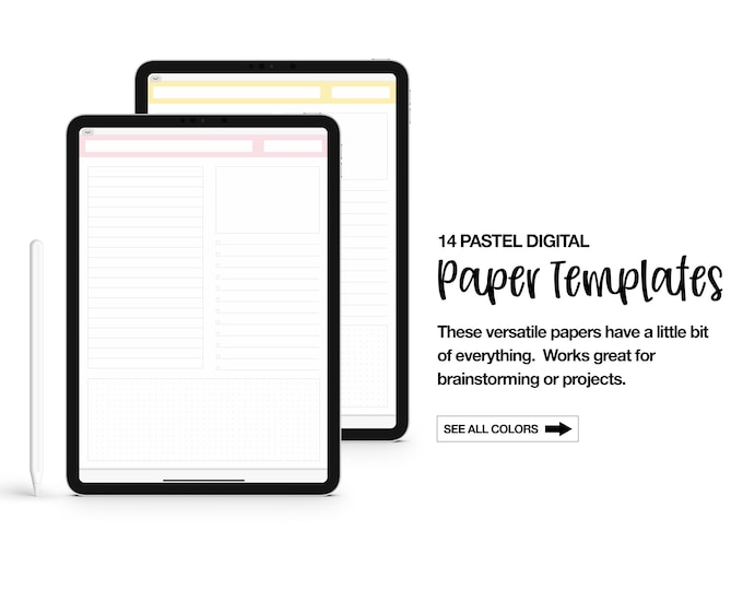 14 Digital Paper Templates - Brainstorm / Project Papers | GoodNotes | Notability | Noteshelf | Pastel