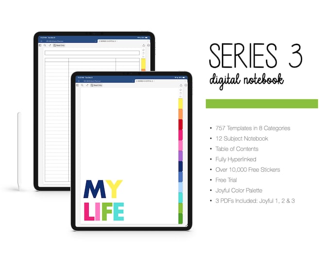 Digital Notebook for Goodnotes, Notability, 12 Subject, 757 Templates (Series 3 in Joyful Color)