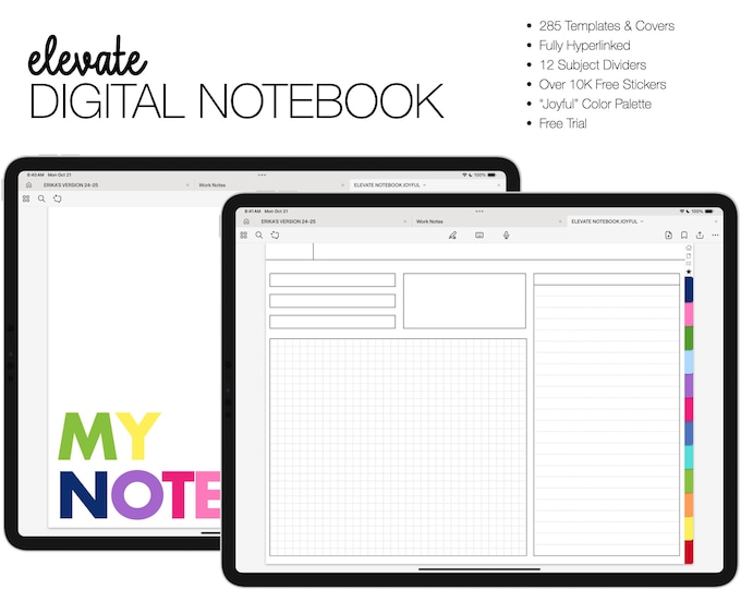 Digital Notebook | Elevate Landscape | 285 Templates | 12 Subject | for Goodnotes (Joyful Color)