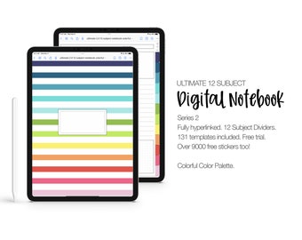 12 Subject Digital Notebook SERIES 2 | Digital Notebook with Tabs | 131 Templates | Hyperlinked | GoodNotes & More | Colorful