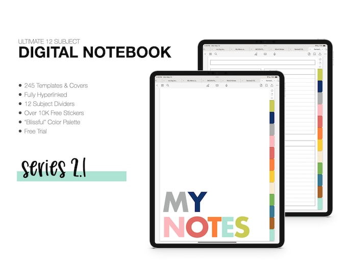 Digital Notebook | SERIES 2.1 | 244 Templates | 12 Subject | for Goodnotes (Blissful Color)