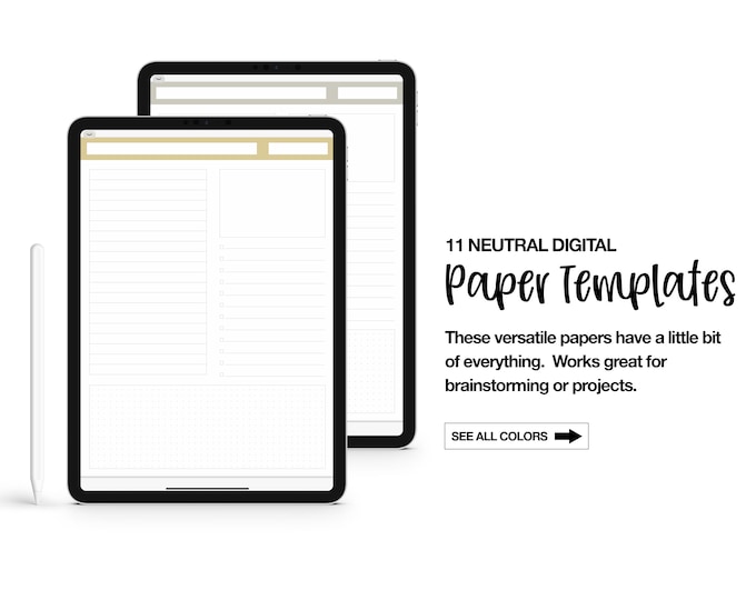 11 Digital Paper Templates - Brainstorm / Project Papers | GoodNotes | Notability | Noteshelf | Neutrals