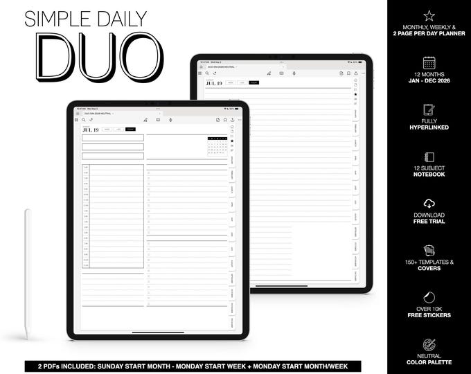 2026 Digital Planner | Simple Daily Duo | for Goodnotes (Neutral Color)