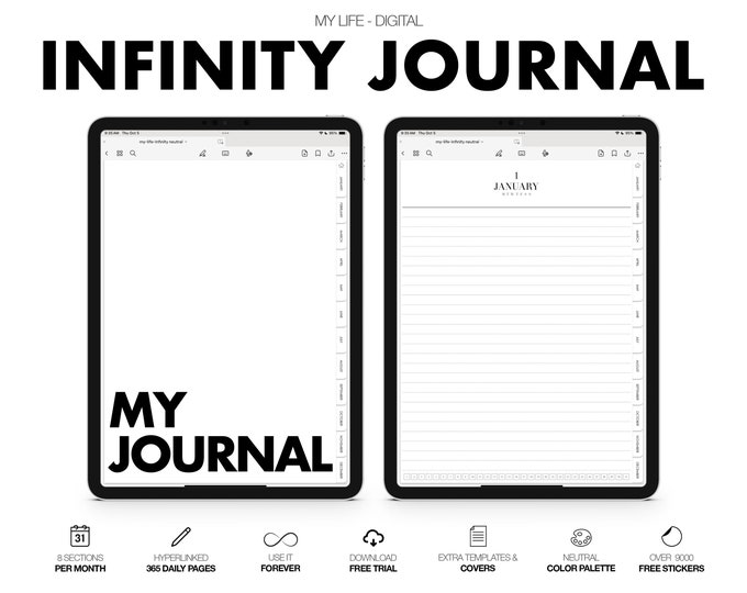 Digital Journal | Infinity Series | Monthly & Daily | for Goodnotes (Neutral Color)