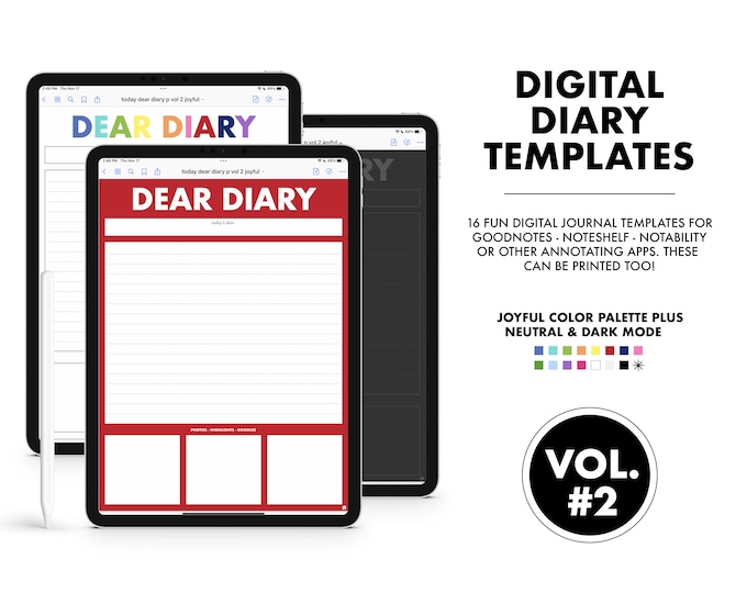 Dear Diary Digital Templates | VOL 2 | for Goodnotes (Joyful, Neutral and Dark Mode Color)