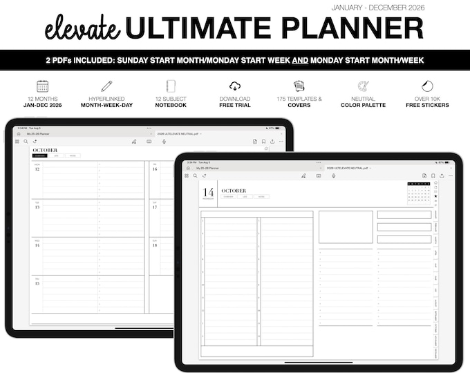 2026 Digital Planner | Elevate Ultimate | for Goodnotes (Neutral Color)