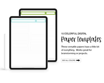 15 Digital Paper Templates - Brainstorm / Project Papers | GoodNotes | Notability | Noteshelf | Colorful