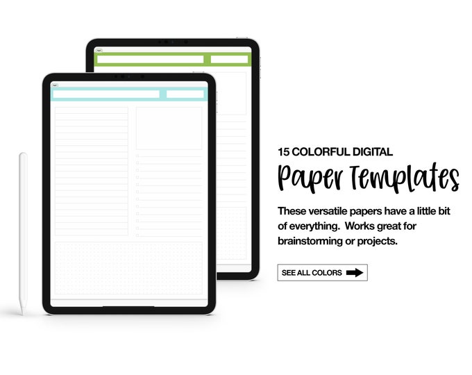 15 Digital Paper Templates - Brainstorm / Project Papers | GoodNotes | Notability | Noteshelf | Colorful