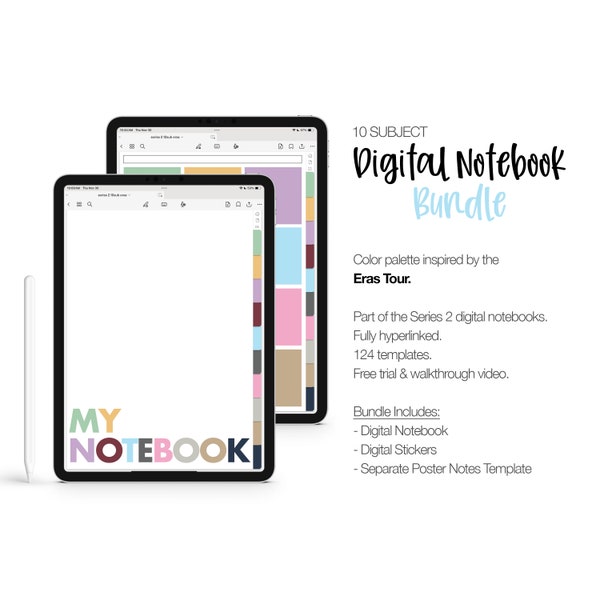 Eras Tour Inspired 10 Subject Digital Notebook BUNDLE | Digital Notebook | Stickers | Poster Template | Noteshelf - Goodnotes | Series 2