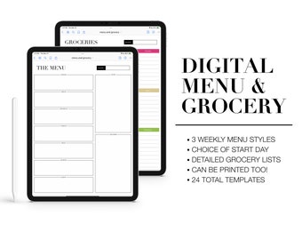 Digital Meal Planning & Grocery List Templates -  Choice of Start Day - GoodNotes | Notability | Noteshelf | Printable Too