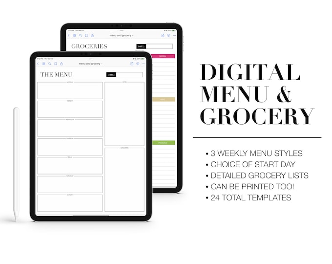 Digital Meal Planning & Grocery List Templates -  Choice of Start Day - for GoodNotes