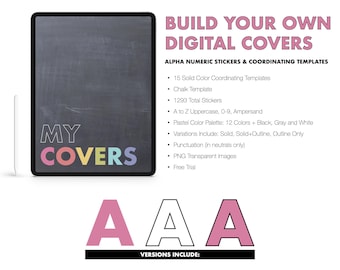 Gestalte Deine eigenen digitalen Cover mit 1293 Alpha Numeric Stickern und Vorlagen | Notizen | Digitaler Download | Pastellfarben