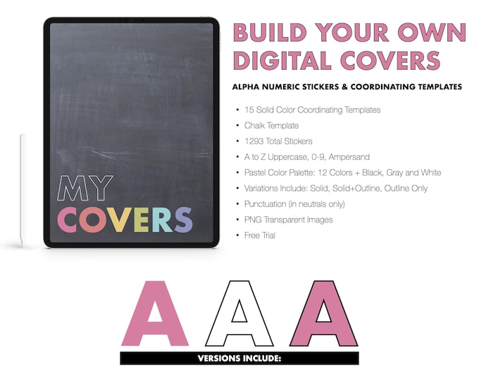 Pastel Alpha Numeric Stickers and Templates | Build Digital Covers (Digital Download)