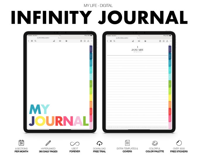 Digital Journal | Infinity Series | Monthly & Daily | for Goodnotes (Colorful Color)