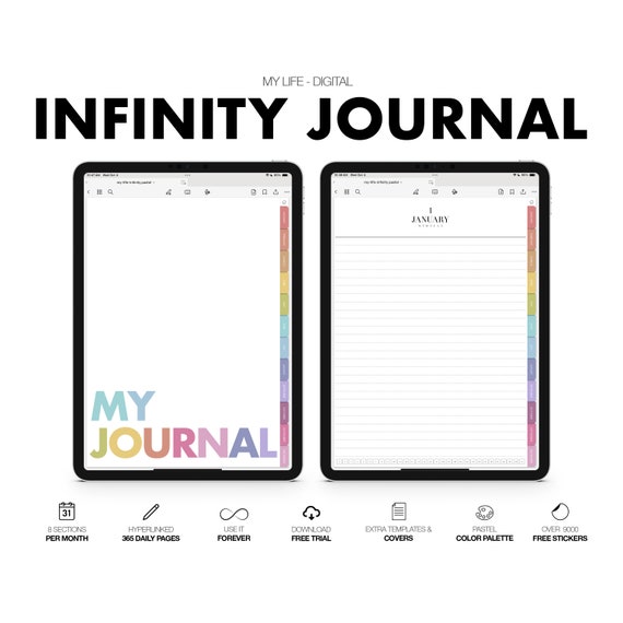 Digital Journal | Infinity Series | Monthly & Daily | for Goodnotes (Pastel Color)