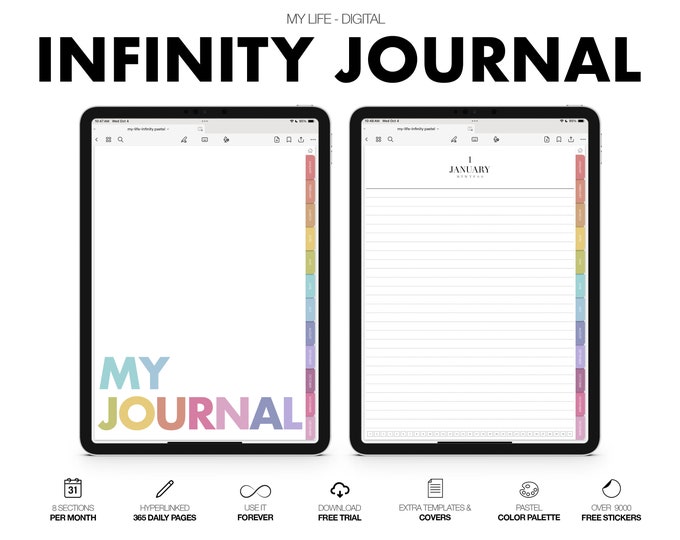 Digital Journal | Infinity Series | Monthly & Daily | for Goodnotes (Pastel Color)