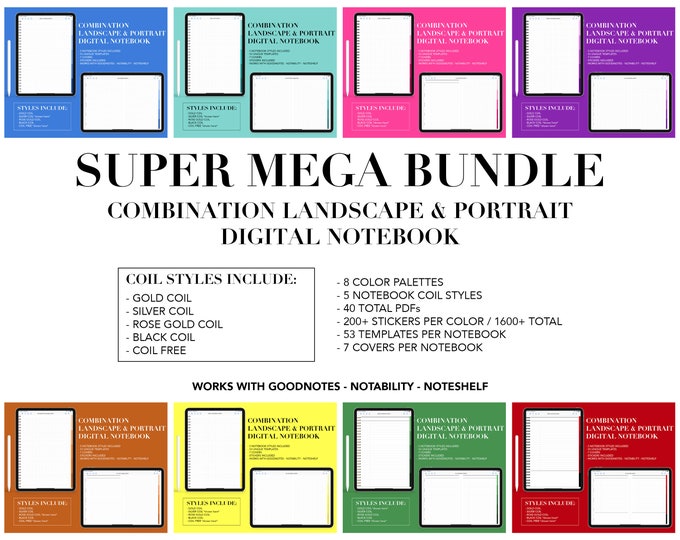 5 Subject Digital Notebook Mega Bundle | 40 PDFs | Landscape and Portrait | for Goodnotes