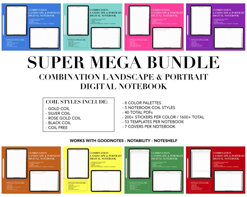 5 Subject Digital Notebook Mega Bundle | 40 Pdfs | Landscape and ...