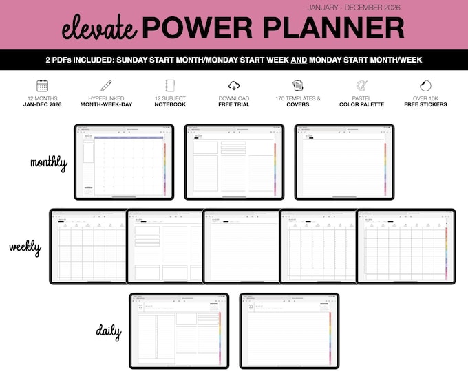 2026 Digital Planner | Elevate Power | for Goodnotes (Pastel Color)