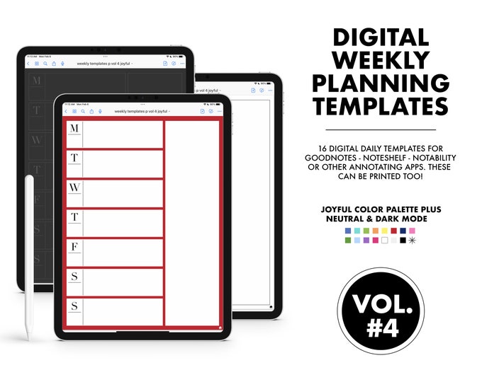 This Week VOL 4 - 16 Digital Weekly Planning Templates |  Joyful, Neutral and Dark Mode