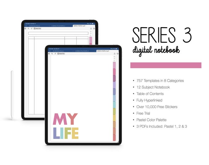 Digital Notebook for Goodnotes, Notability, 12 Subject, 757 Templates (Series 3 in Pastel Color)