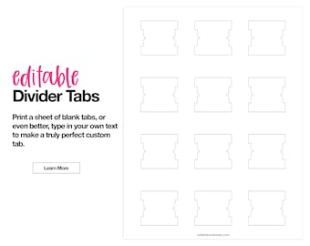 Editable Divider Tabs  | Blank | Printable | DIY | White