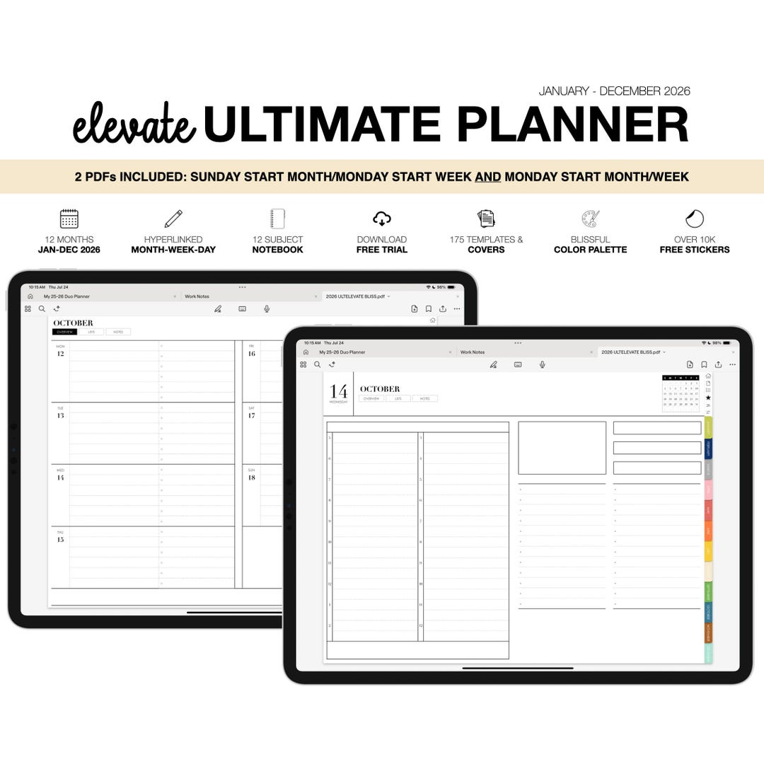 2026 Digital Planner | Elevate Ultimate | for Goodnotes (blissful Color ...