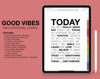 Digital Daily Intentional Journal | Affirmations | Vision Board | Gratitude | Law of Attraction | Manifesting | Good Vibes Happy
