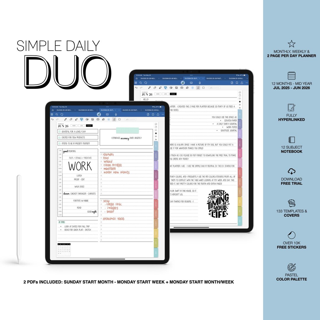 2025-2026 Digital Planner | Simple Daily Duo | Mid Year July-june | for ...