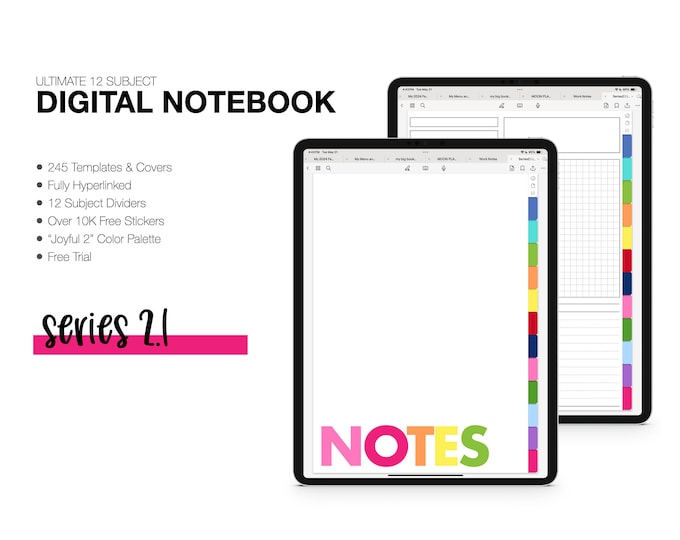 Digital Notebook | SERIES 2.1 | 244 Templates | 12 Subject | for Goodnotes (Joyful 2 Color)