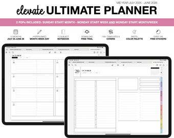 2025-2026 Mid Year Elevate ULTIMATE Digital Planner & 12 Subject Notebook | Monthly, Weekly, Daily Planner | Goodnotes, Noteshelf | Pastel