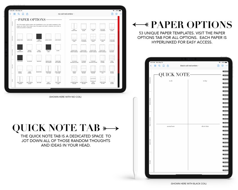 Good Notes Red Notebook Paper 5 Subject Digital Notebook | 53 Templates | Landscape or Portrait | for ...