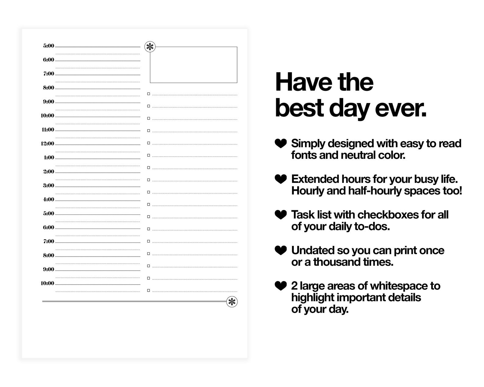 Printable Daily Planner Pages A5 Half Letter Undated | Etsy
