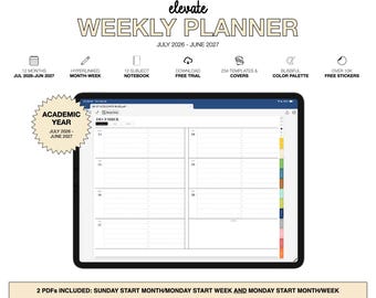 Wochenplaner 2026–2027 (Halbjahresplanung) | Elevate | Notizbuch mit 12 Fächern | für Goodnotes (Blissful Color)