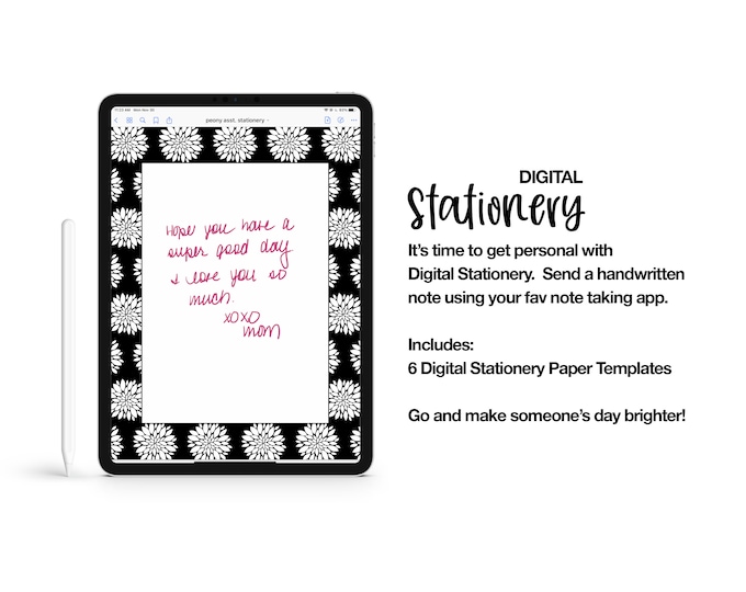 6 Digital Paper Templates - Peony Floral | GoodNotes | Notability | Noteshelf