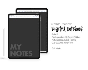 12 Subject Digital Notebook SERIES 2 | Digital Notebook with Tabs | 131 Templates | Hyperlinked | GoodNotes & More | Dark Mode