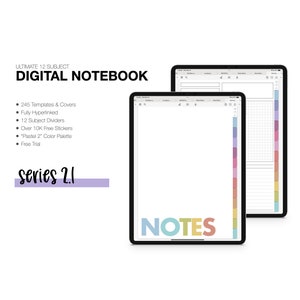 シリーズ 2.1 デジタル ノートブック | 12 科目 | タブ付きデジタル ノートブック | 245 テンプレート | ハイパーリンク | Goodnotes など | 「Pastel 2」