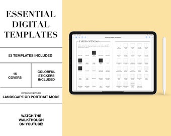53 Essential Digital Paper Templates - 15 Covers and Stickers - Landscape & Portrait Mode - GoodNotes | Notability | Noteshelf | Colorful