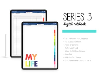 Digital Notebook for Goodnotes, Notability, 12 Subjects with 757 Templates  (Series 3 in Colorful Color)