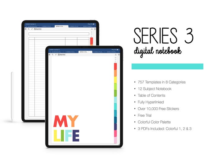 Digital Notebook for Goodnotes, Notability, 12 Subject, 757 Templates (Series 3 in Colorful Color)