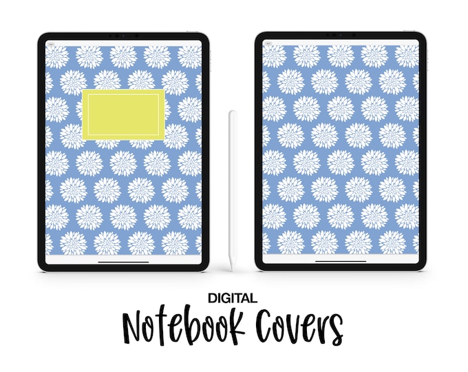 Digital Notebook Covers - Peony Pattern in Blue | GoodNotes | Notability | Noteshelf