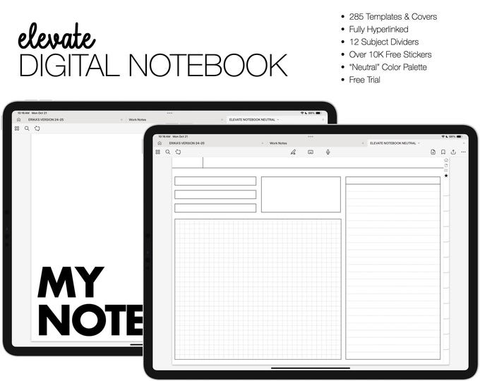 Digital Notebook | Elevate Landscape | 285 Templates | 12 Subject | for Goodnotes (Neutral Color)
