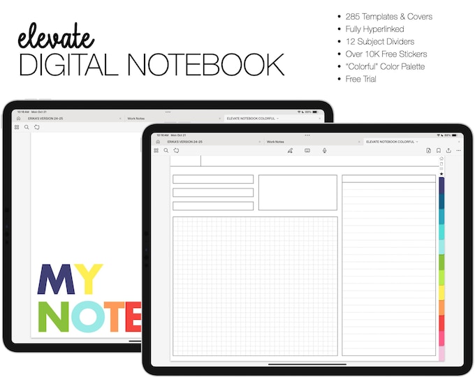 Digital Notebook | Elevate Landscape | 285 Templates | 12 Subject | for Goodnotes (Colorful Color)