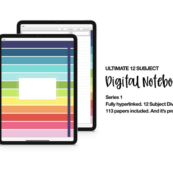 12 Subject Digital Notebook - Hyperlinked | Available for Noteshelf - Goodnotes | Colorful