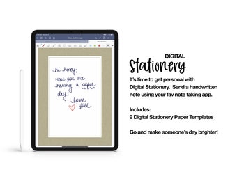 Może przedstawiać: Szablony papieru firmowego do pisania odręcznego. Obraz przedstawia cyfrową notatkę na tablecie z tekstem "hi honey, Hope you are having a super day. love you". Tekst "DIGITAL Stationery" jest również widoczny na obrazie.