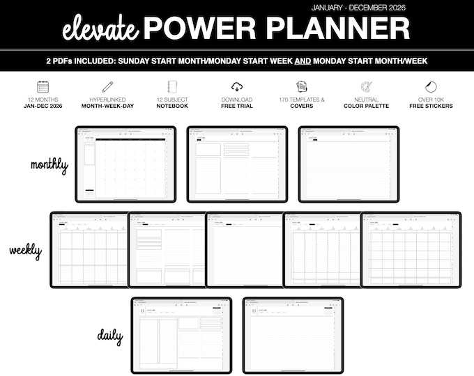 2026 Digital Planner | Elevate Power | for Goodnotes (Neutral Color)