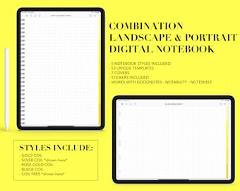 Digital Notebook 5 Subject - 5 Styles - 53 Templates - Landscape or Portrait - GoodNotes | Notability | Noteshelf | Yellow Ombre